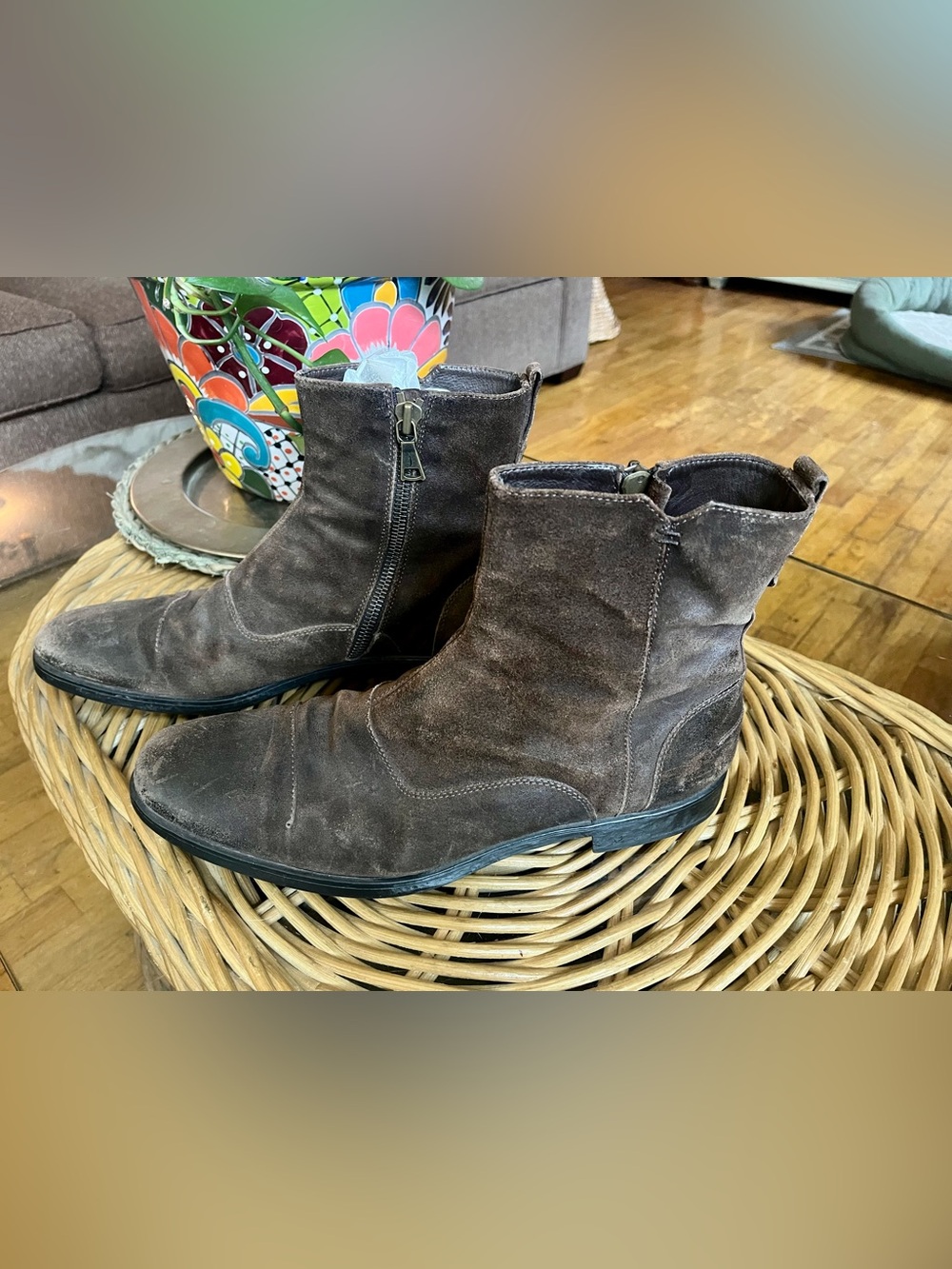 Men’s John Varvatos brown zip ankle boots 12 - Picture 2 of 7